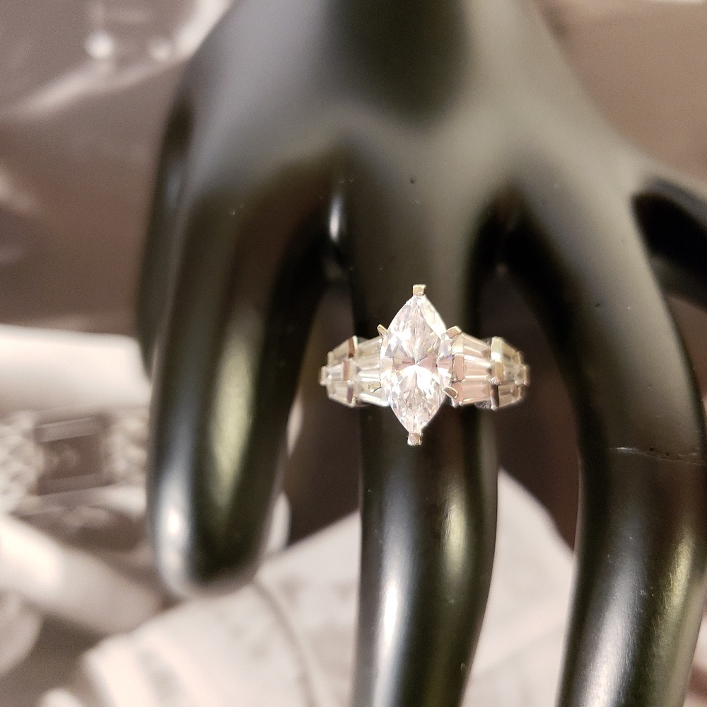 Vintage 1990s Diamonique Marquise Baguette Ring - Picture 1 of 7